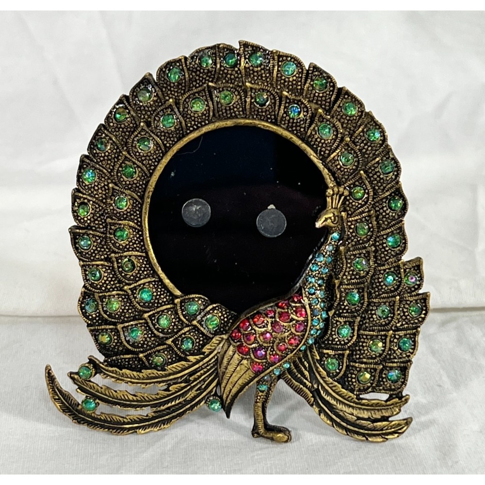 Pier 1 Imports Peacock Picture Frame‎ Rhinestones Cast Metal Desk Frame Bird